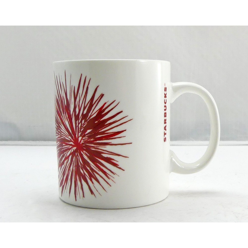 Starbucks Red Flower Starburst on White Mug - 2014 Starbucks Coffee Company Cup